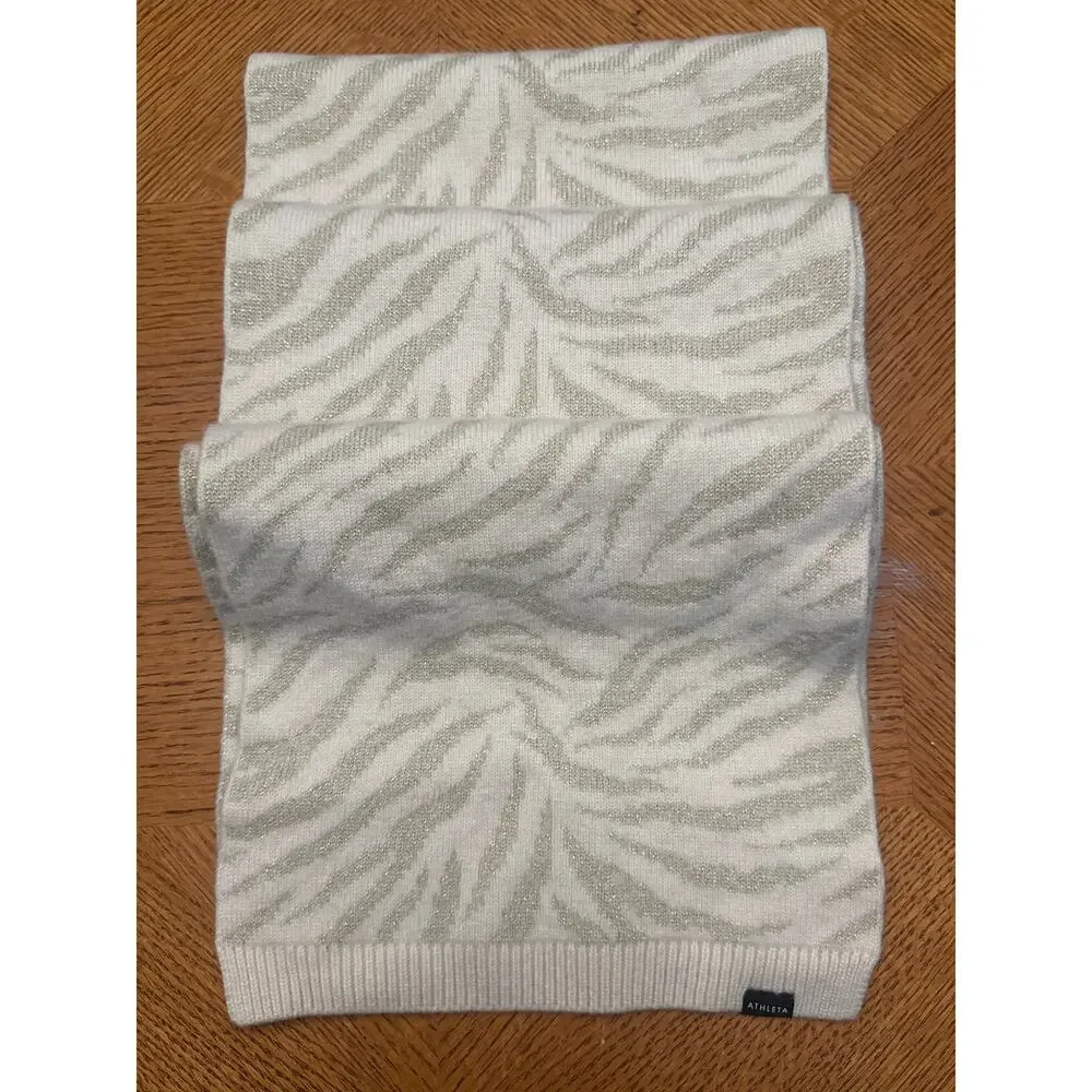 Athleta Cream and Metallic Zebra Print Cozy Knit Winter Scarf
